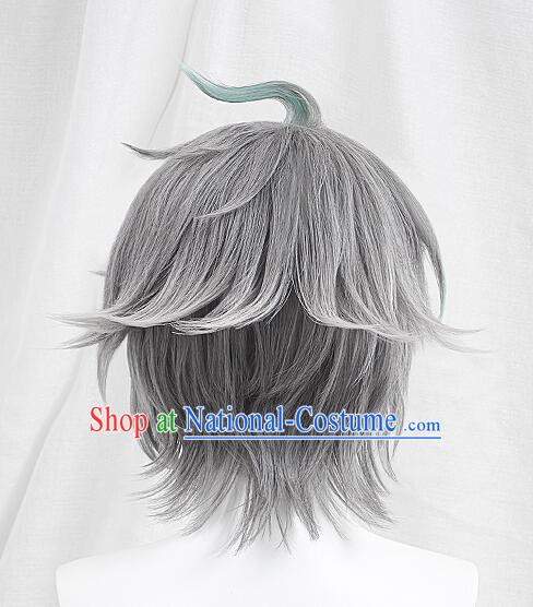 Top Cosplay Grey Wig Handmade Short Wig Men Head Gear