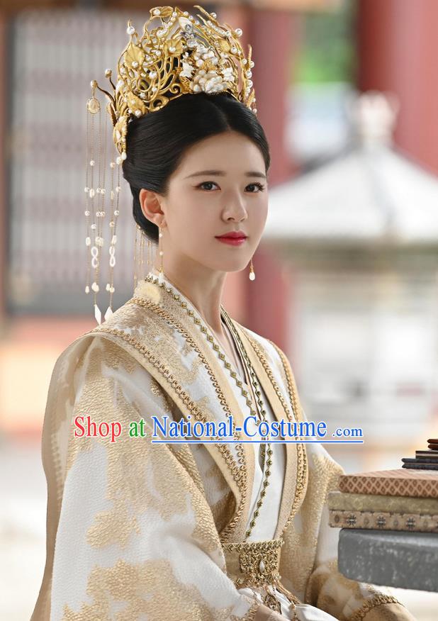 Chinese Ancient Empress Dress Garments Qie Shi Tian Xia Bai Feng Xi Replica Costume Wuxia TV Series Queen Clothing and Headpieces