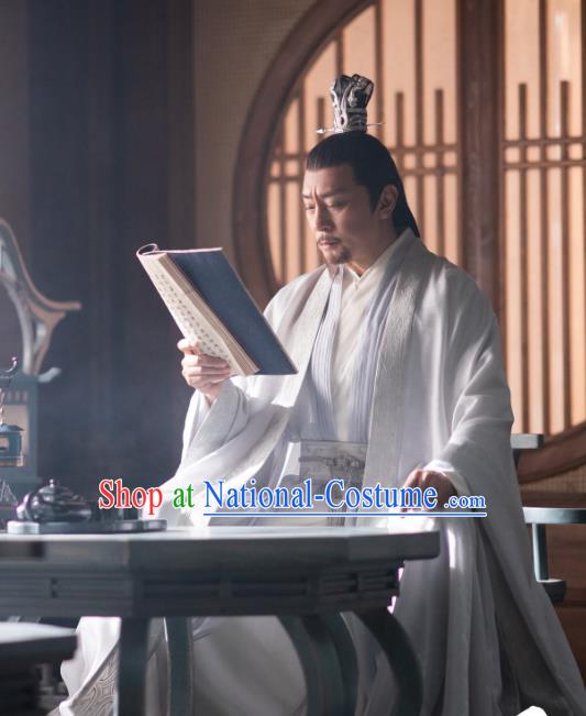 Chinese Ancient Royal King Garments Qie Shi Tian Xia Bai Replica Costume Wuxia TV Series Imperial Emperor White Clothing