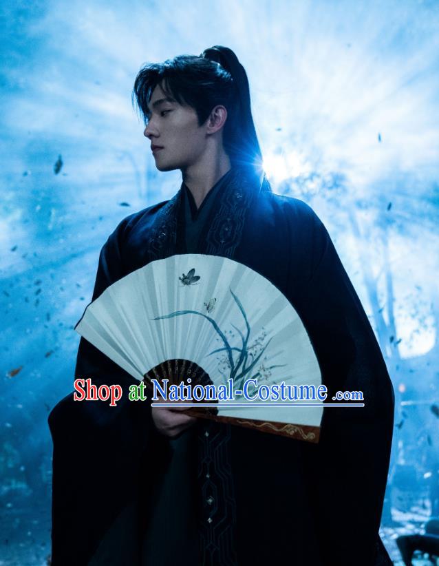 Chinese Wuxia TV Series Swordsman Black Clothing Ancient Prince Garments Qie Shi Tian Xia Feng Lan Xi Replica Costume