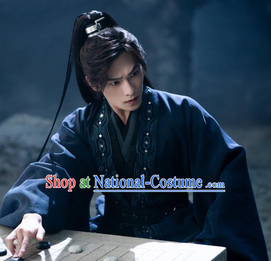 Chinese Wuxia TV Series Swordsman Black Clothing Ancient Prince Garments Qie Shi Tian Xia Feng Lan Xi Replica Costume