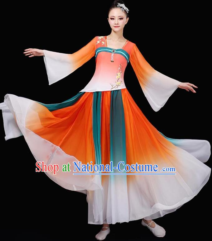 Chinese Classical Dance Clothing Ancient Fairy Dance Garment Costumes Umbrella Dance Gradient Orange Dress