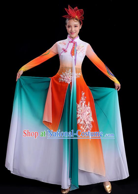 Chinese Umbrella Dance Gradient Red Dress Classical Dance Clothing Ancient Fairy Dance Garment Costumes