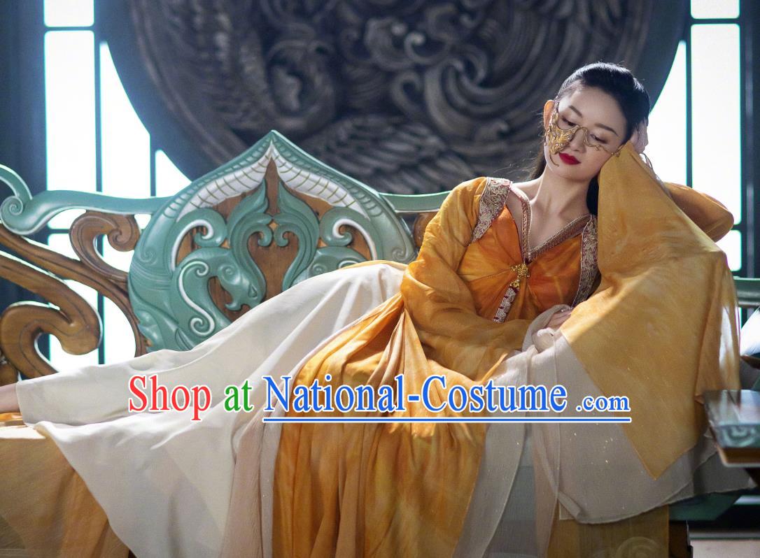 Chinese Ancient Fairy Ginger Dress Clothing Xian Xia Demon Peri Apparel TV Series The Blue Whisper Princess Shun De Garment Costumes