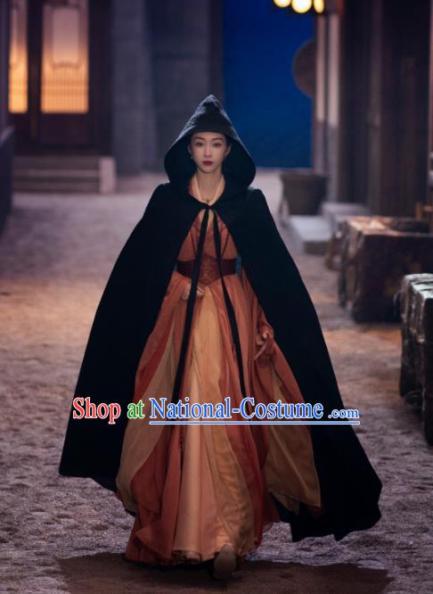 Wuxia TV Series Qie Shi Tian Xia Replica Costume Chinese Ancient Female Swordsman Black Mantle for Women