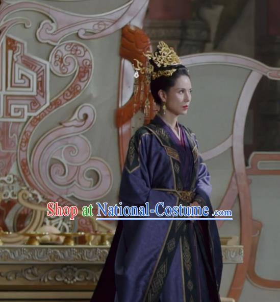 Chinese TV Series Qie Shi Tian Xia Queen Baili Replica Costumes Ancient Imperial Concubine Purple Dress Clothing