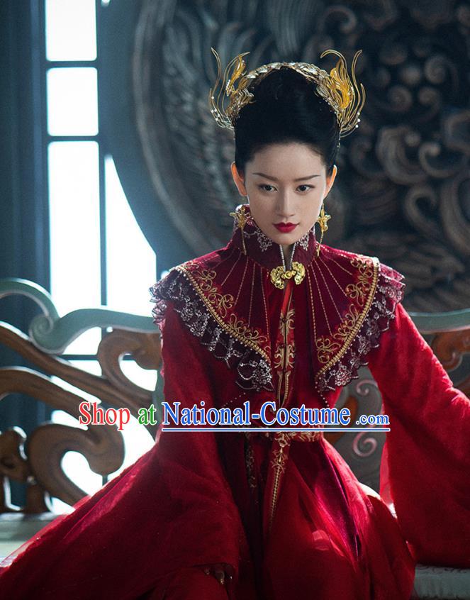 Chinese Ancient Goddess Red Dress Clothing Young Beauty Apparel Xian Xia TV Series The Blue Whisper Cruel Princess Shunde Garment Costumes