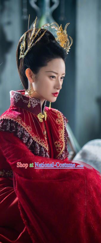 Chinese Ancient Goddess Red Dress Clothing Young Beauty Apparel Xian Xia TV Series The Blue Whisper Cruel Princess Shunde Garment Costumes