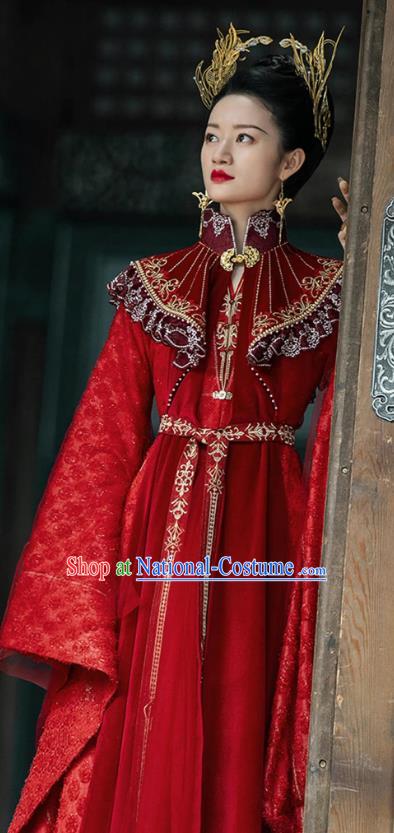 Chinese Ancient Goddess Red Dress Clothing Young Beauty Apparel Xian Xia TV Series The Blue Whisper Cruel Princess Shunde Garment Costumes