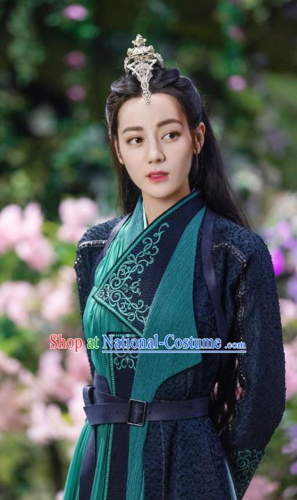 Chinese TV Series The Blue Whisper Ji Yun He Garment Costumes Ancient Swordswoman Dark Blue Dress Clothing Xian Xia Demon Master Apparel