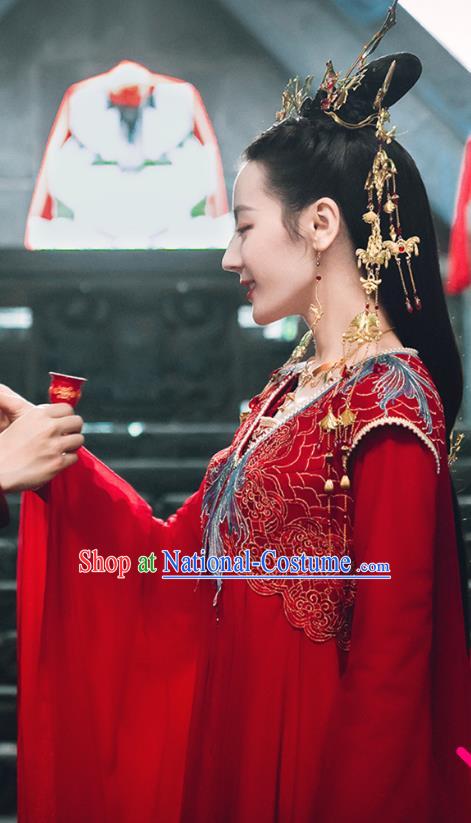 Chinese Xian Xia TV Series Wedding Dress Apparel The Blue Whisper Ji Yun He Red Garment Costumes Ancient Queen Clothing