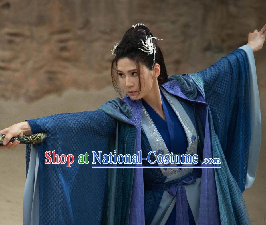 Chinese The Blue Whisper Qing Ji Garment Costumes Ancient Swordswoman Blue Clothing Xian Xia TV Series Fairy Dress Apparel