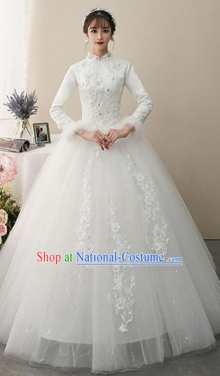 Top Court Style Wedding Costume Bride Winter Wedding Dress Long Sleeve Dress