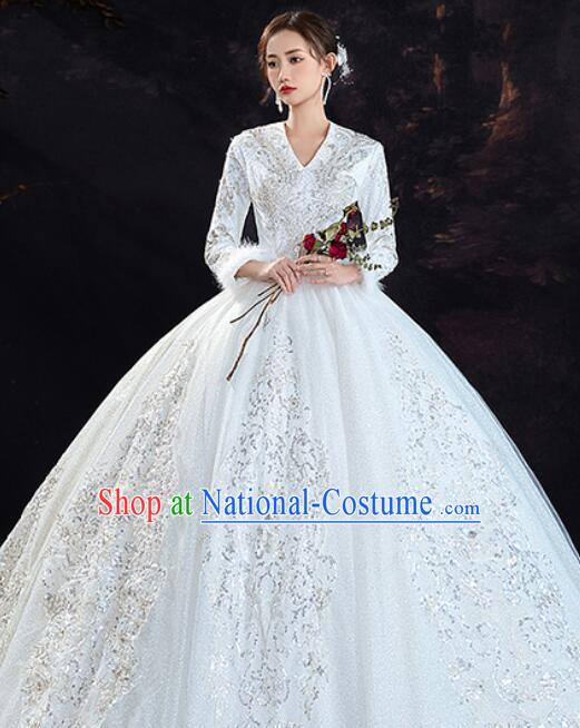 Bride Wedding Dress Top Winter Long Sleeve Dress Court Style Wedding Costume