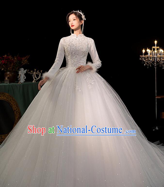 Bride Wedding Dress Top Winter Long Sleeve Dress Court Style Wedding Costume