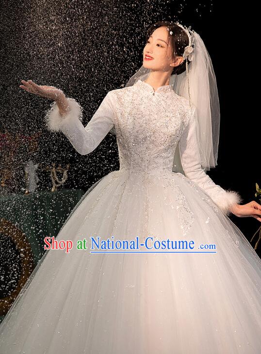 Bride Wedding Dress Top Winter Long Sleeve Dress Court Style Wedding Costume