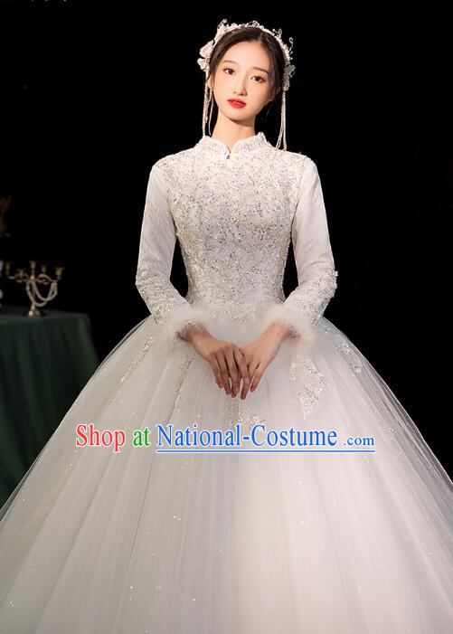 Bride Wedding Dress Top Winter Long Sleeve Dress Court Style Wedding Costume