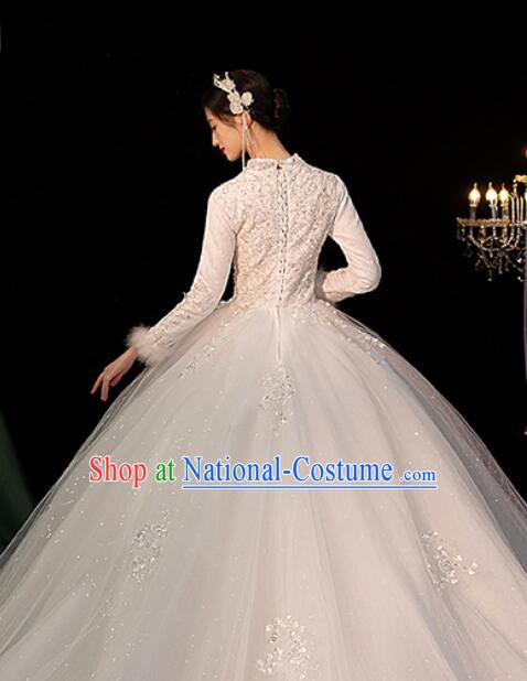 Bride Wedding Dress Top Winter Long Sleeve Dress Court Style Wedding Costume