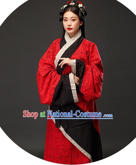 Chinese Han Dynasty Woman Red Dress Ancient TV Series Hanfu Clothing Traditional Curving Front Robe Costume