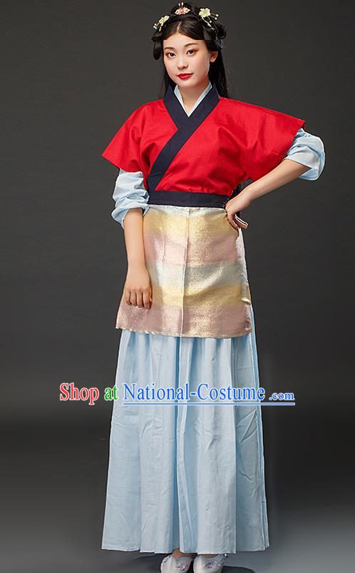 Chinese Traditional Lady Shopkeeper Costume Ming Dynasty Country Woman Dress Ancient TV Series My Owned Swordman Tong Xiangyu Clothing