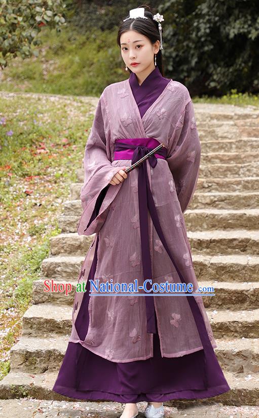 Chinese Jin Dynasty Young Beauty Purple Dress Ancient TV Series Swordswoman Clothing Traditional Xian Xia Heroine Costume