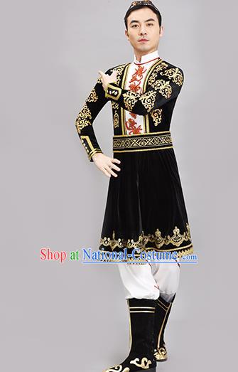 Chinese Ethnic Male Group Dance Clothing Xinjiang Dance Black Outfit Uyghur Nationality Dance Costume