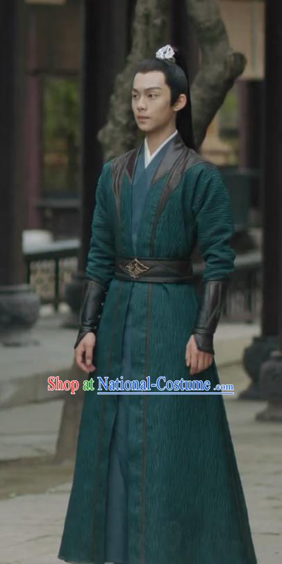 Chinese Wuxia Young Hero Dark Green Dresses TV Series Qie Shi Tian Xia Garment Costumes Ancient Swordsman Clothing