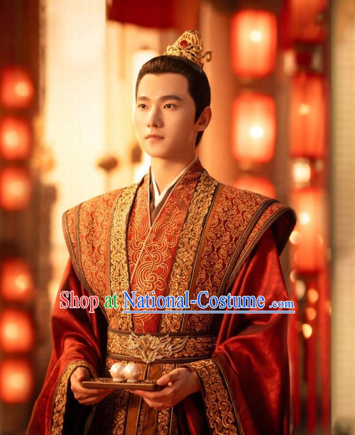 Chinese Wedding Garment Costumes Ancient Royal Prince Clothing Wuxia TV Series Qie Shi Tian Xia Feng Lan Xi Red Dresses and Headpieces