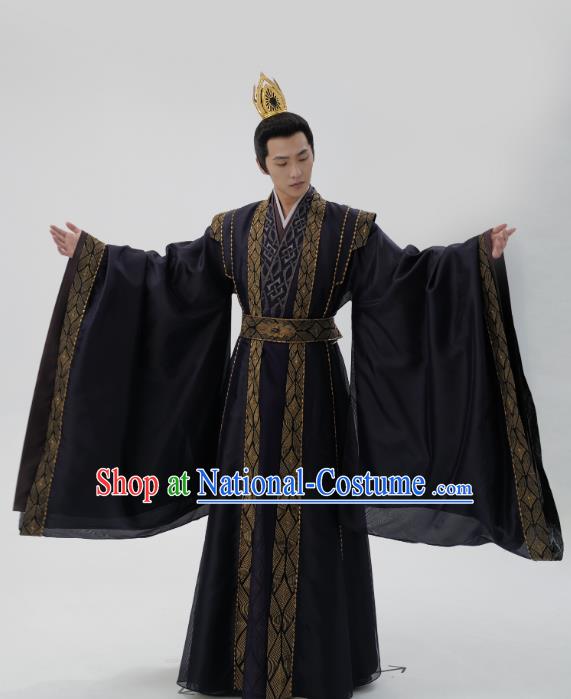 Chinese Wuxia King Black Dresses TV Series Qie Shi Tian Xia Feng Lan Xi Garment Costumes Ancient Royal Prince Clothing