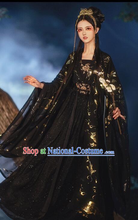 Chinese Traditional Garment Costumes Ancient Princess Hanfu Clothing Tang Dynasty Black Ruqun Dresses