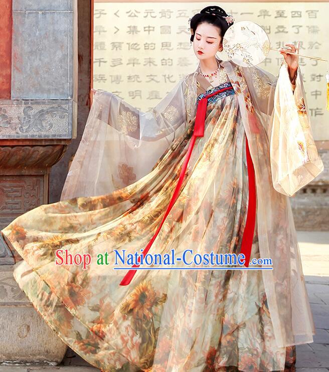 Chinese Traditional Hanfu Ancient Princess Garment Costumes Tang Dynasty Ruqun Dresses Complete Set for Women