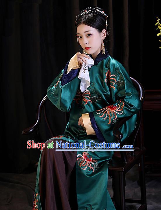 Chinese TV Series Story of Yanxi Palace Gao Ning Xin Green Dress Qing Dynasty Court Woman Garment Costumes Ancient Imperial Consort Clothing