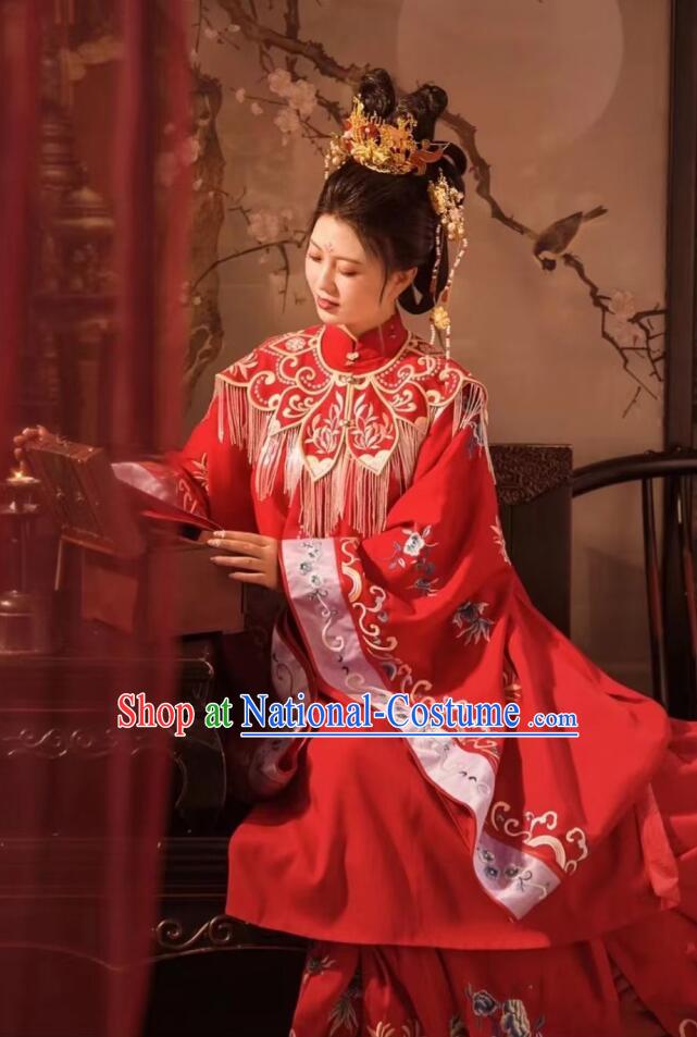 Chinese Traditional Wedding Hanfu Clothing Ming Dynasty Palace Woman Garment Costumes Ancient Empress Red Dresses