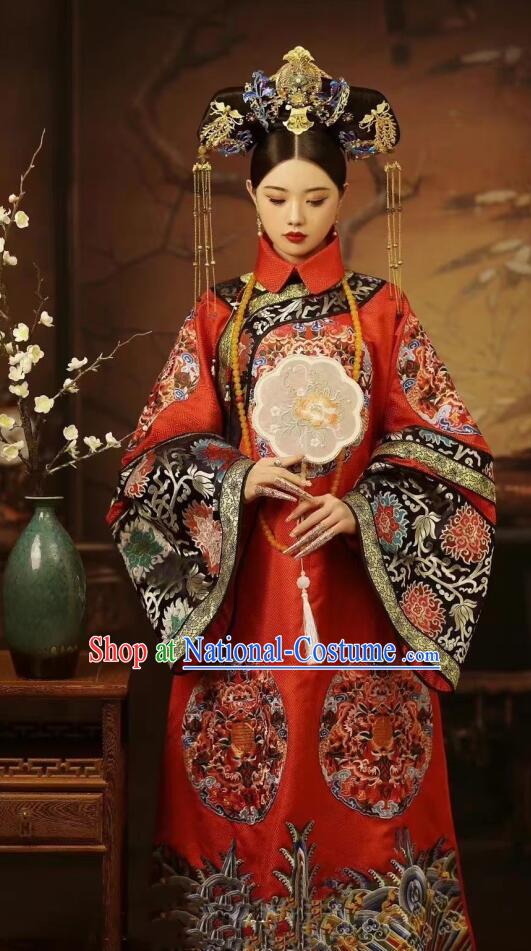 Chinese Ancient Empress Red Dresses Traditional Wedding Clothing Qing Dynasty Imperial Consort Garment Costumes