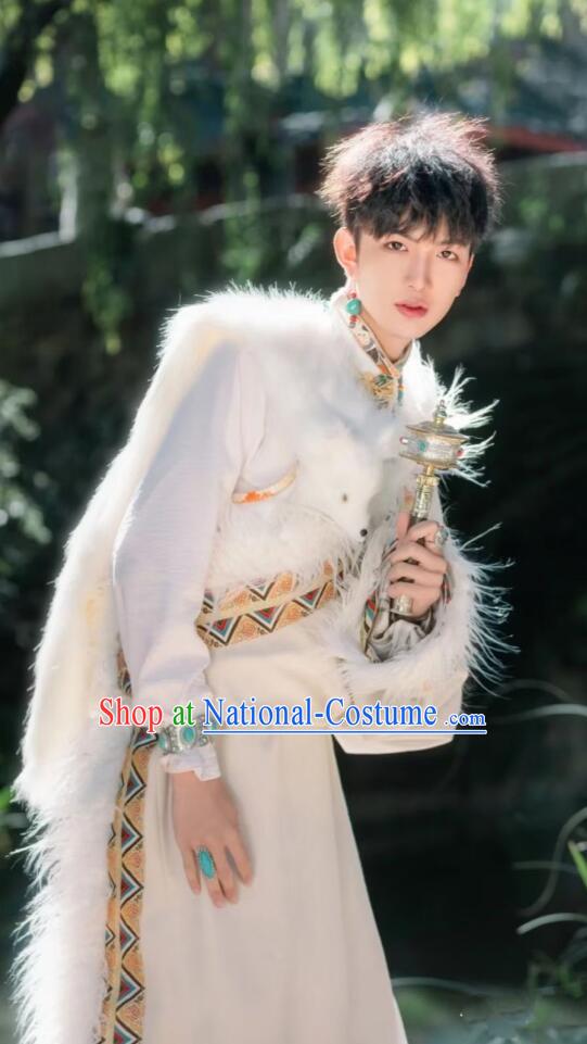 Chinese Ethnic Stage Performance Garment Costume Zang Nationality Male Clothing Tibetan Festival Apparel