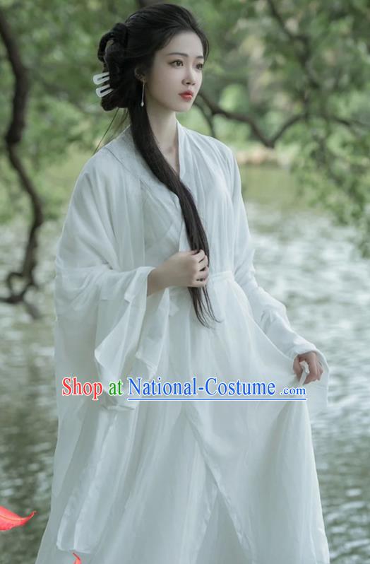 Chinese Traditional Hanfu Dress Jin Dynasty Young Lady Garment Costume Ancient Goddess White Clothing