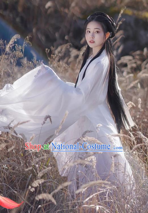 Chinese Jin Dynasty Young Lady Garment Costumes Ancient Princess Clothing Traditional White Hanfu Dress