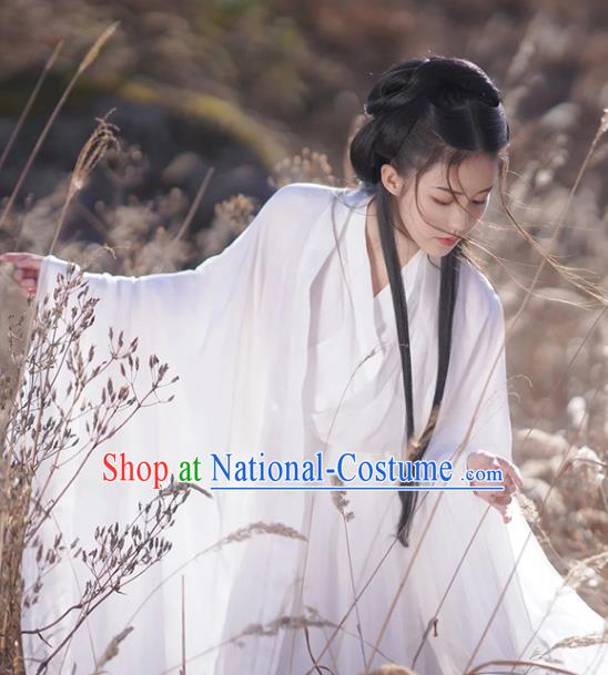 Chinese Jin Dynasty Young Lady Garment Costumes Ancient Princess Clothing Traditional White Hanfu Dress