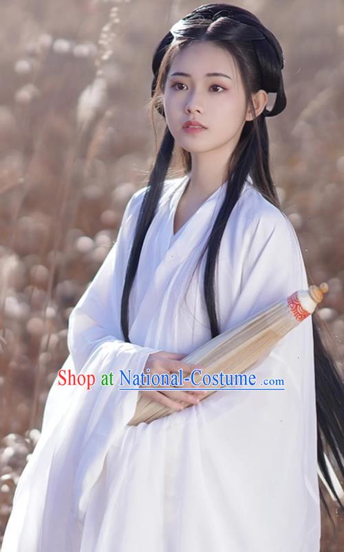 Chinese Jin Dynasty Young Lady Garment Costumes Ancient Princess Clothing Traditional White Hanfu Dress