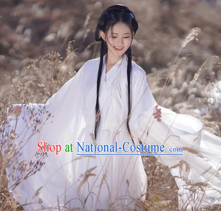 Chinese Jin Dynasty Young Lady Garment Costumes Ancient Princess Clothing Traditional White Hanfu Dress