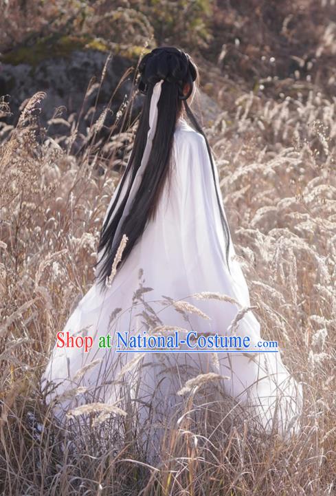 Chinese Jin Dynasty Young Lady Garment Costumes Ancient Princess Clothing Traditional White Hanfu Dress