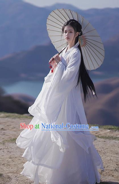 Chinese Jin Dynasty Young Lady Garment Costumes Ancient Princess Clothing Traditional White Hanfu Dress