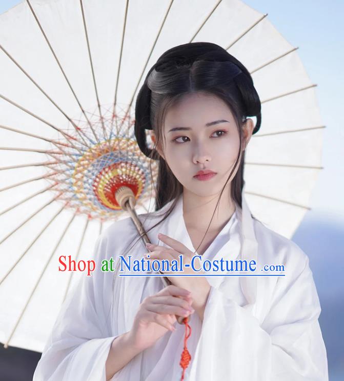 Chinese Jin Dynasty Young Lady Garment Costumes Ancient Princess Clothing Traditional White Hanfu Dress