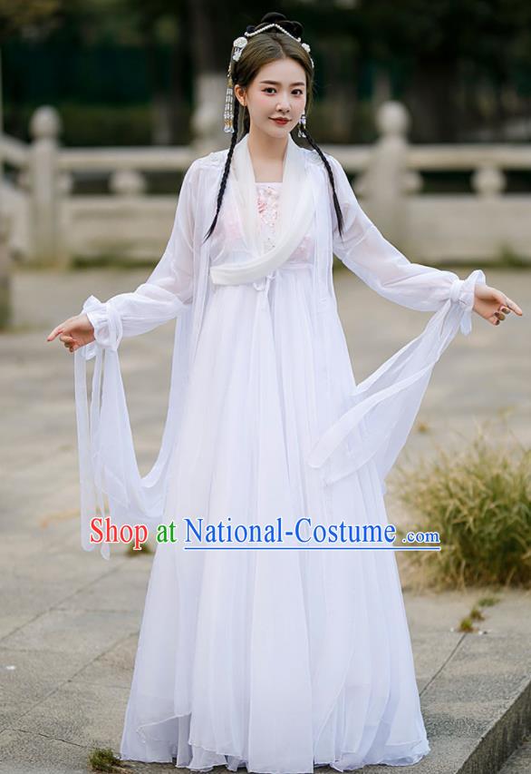 Chinese Traditional White Hanfu Dress Swordswoman Garment Costumes Ancient Fairy Clothing