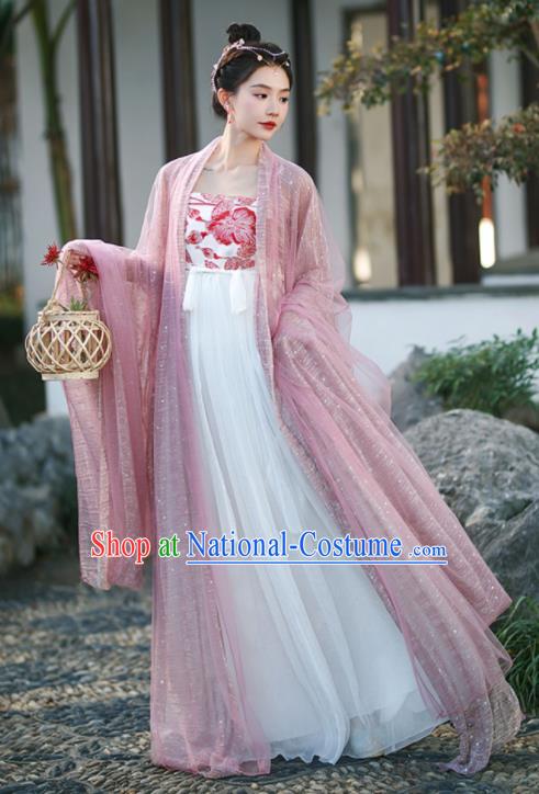 Chinese Tang Dynasty Princess Garment Costumes Ancient Goddess Clothing Traditional Pink Hanfu Dress