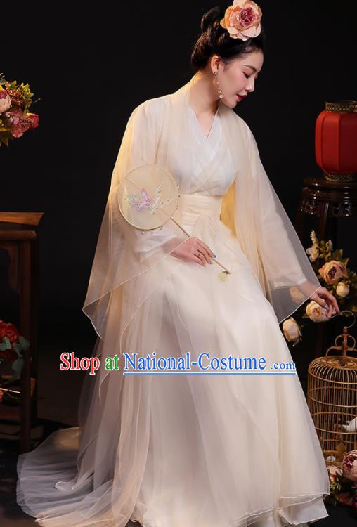 Chinese Ancient Princess Clothing Tang Dynasty Noble Woman Beige Dress TV Series Imperial Consort Garment Costumes