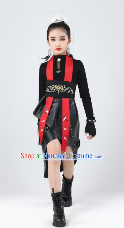 Children Girls Stage Show Clothing Fashion Catwalks Black Outfit Modern Fancywork Garment Costume