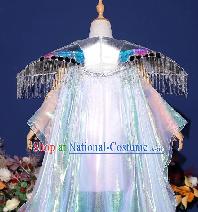 Children Fashion Catwalks Blue Dress Girls Modern Fancywork Garment Costume Modern Show Golden Tassel Clothing