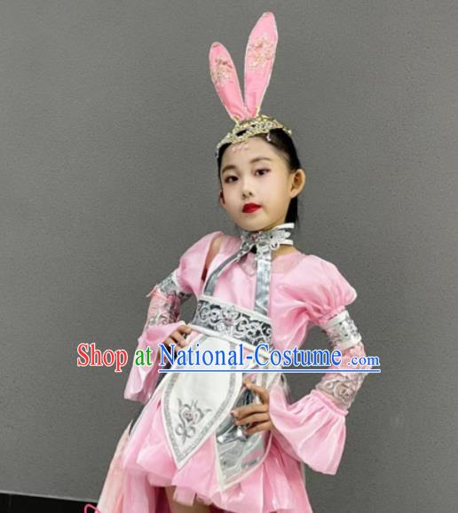 Chinese Modern Show Trailing Clothing Children Fashion Catwalks Pink Dress Girls Modern Fancywork Garment Costume