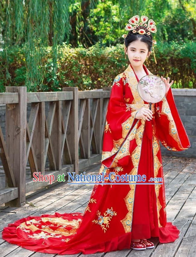 Chinese Ancient Empress Garment Costume Court Trailing Dress Clothing Children Tang Dynasty Princess Fashion